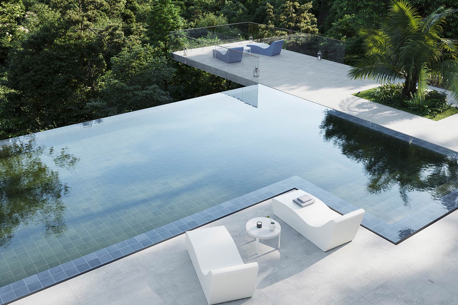 Sedute Cridea e solarium affacciati sulla piscina