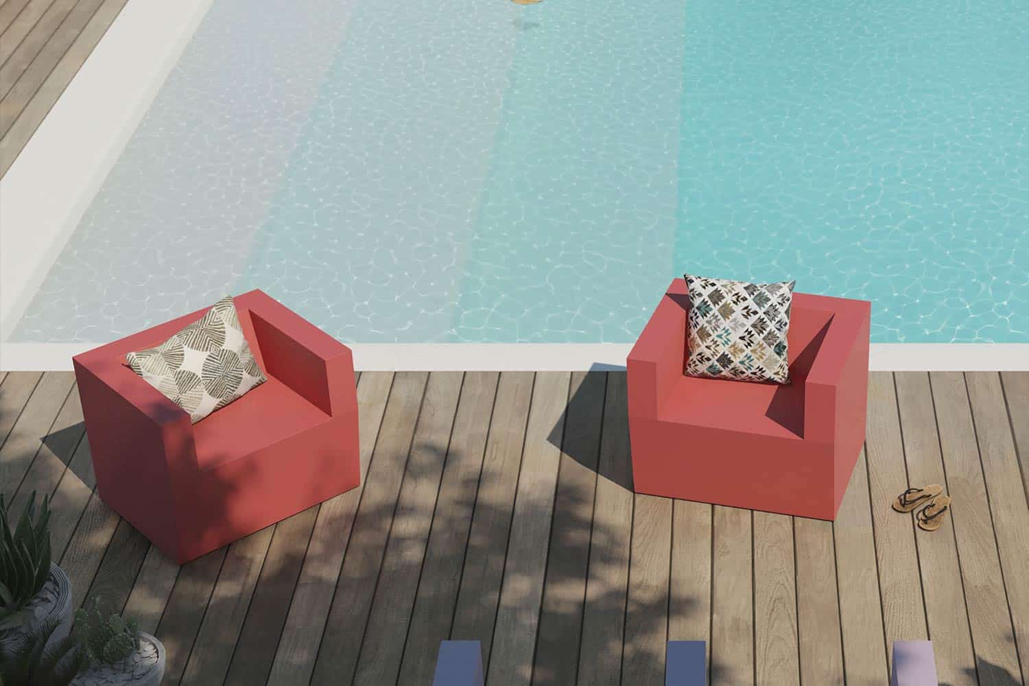 Sedute Pixel di Cridea a bordo piscina